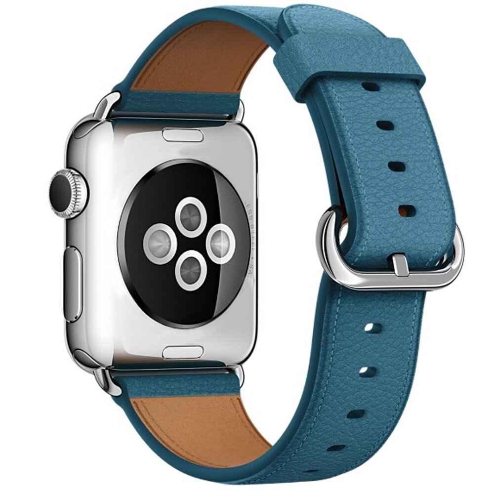 Klassisches Lederarmband - Blau - Geeignet f&uuml;r Apple Watch 44mm / 45mm / 46mm / 49mm