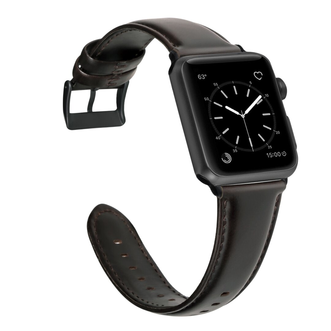 Luxus-Echtlederarmband - Dunkelbraun - Geeignet f&uuml;r Apple Watch 38mm / 40mm / 41mm / 42mm