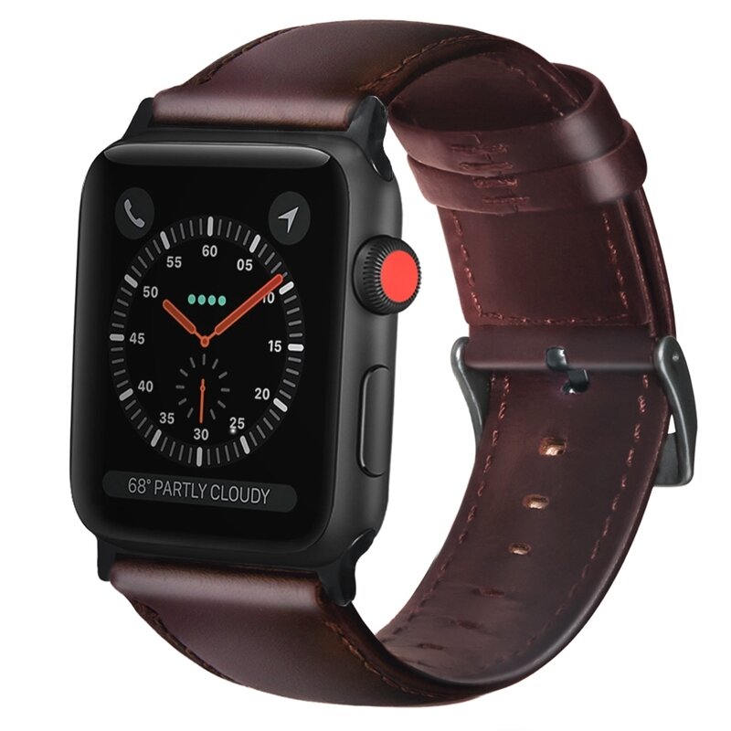 Luxus-Echtlederarmband - Braun - Geeignet f&uuml;r Apple Watch 38mm / 40mm / 41mm / 42mm