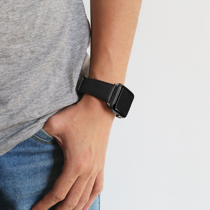 Luxus-Echtlederarmband - Schwarz - Geeignet f&uuml;r Apple Watch 38mm / 40mm / 41mm / 42mm