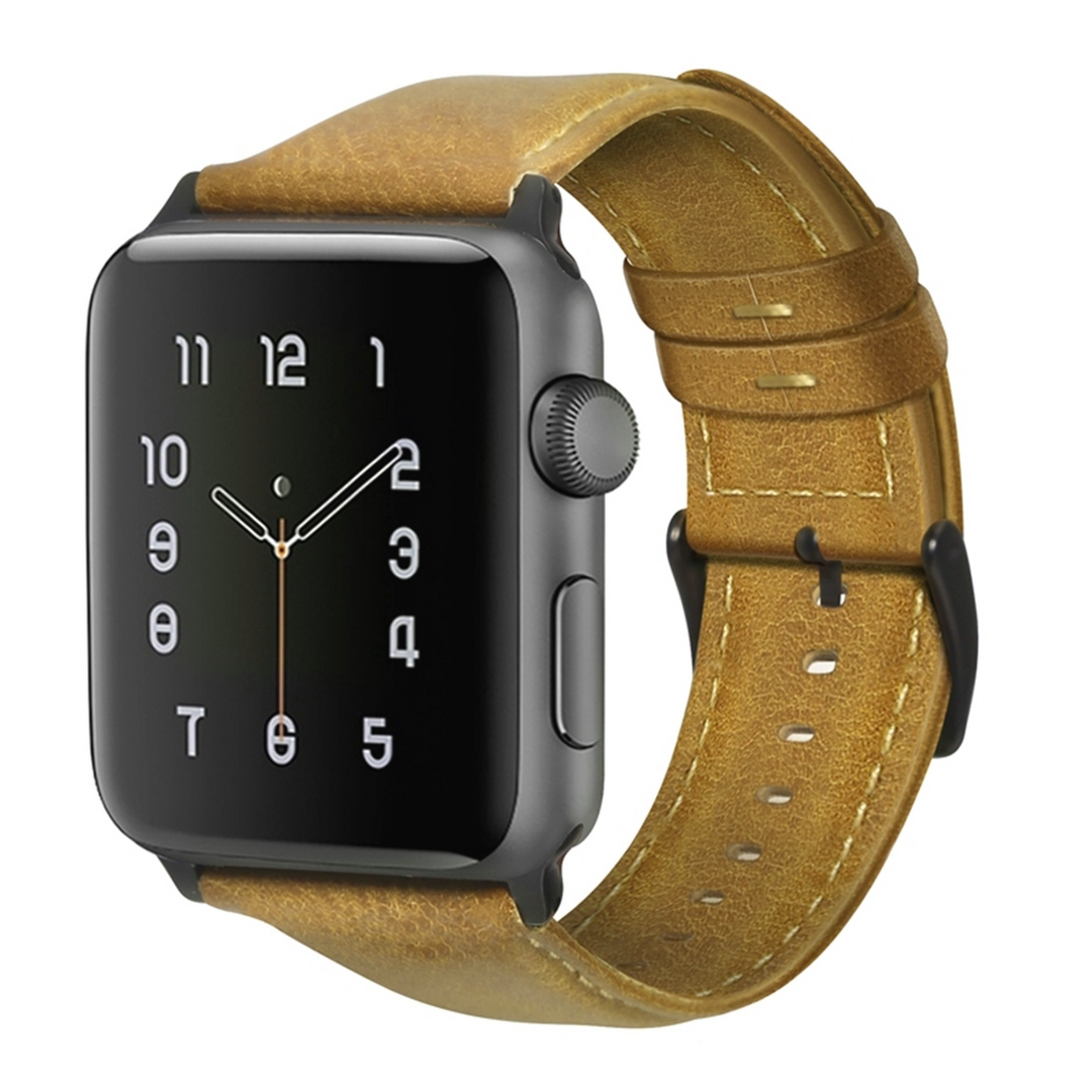 Luxus-Echtlederarmband - Hellbraun - Geeignet f&uuml;r Apple Watch 44mm / 45mm / 46mm / 49mm