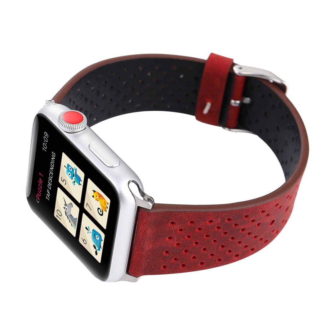 Dot Pattern Lederarmband - Rot - Geeignet f&uuml;r Apple Watch 38mm / 40mm / 41mm / 42mm