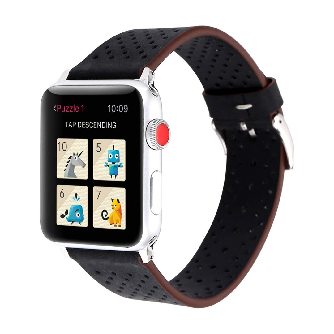 Dot Pattern Lederarmband - Schwarz - Geeignet f&uuml;r Apple Watch 38mm / 40mm / 41mm / 42mm