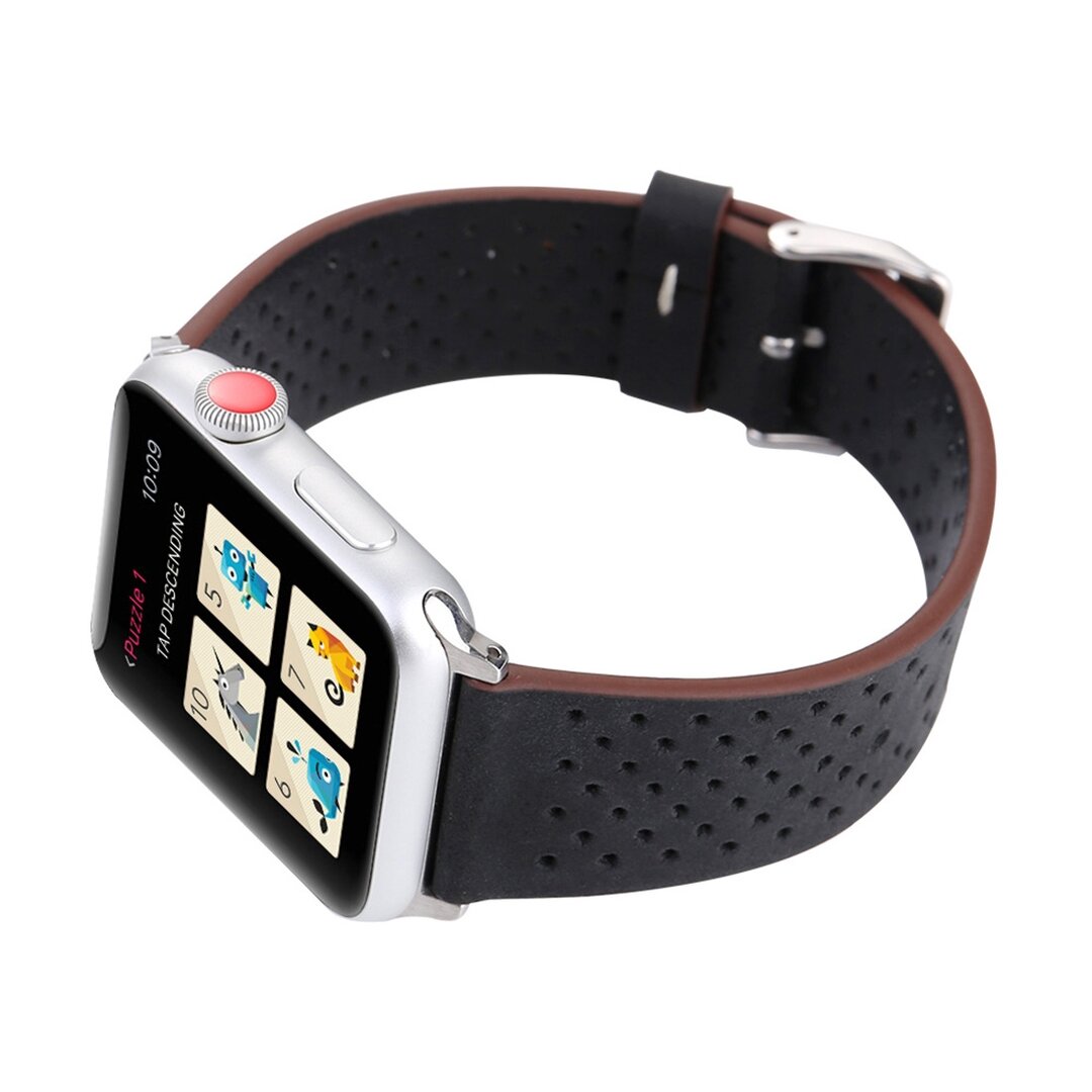 Dot Pattern Lederarmband - Schwarz - Geeignet f&uuml;r Apple Watch 38mm / 40mm / 41mm / 42mm