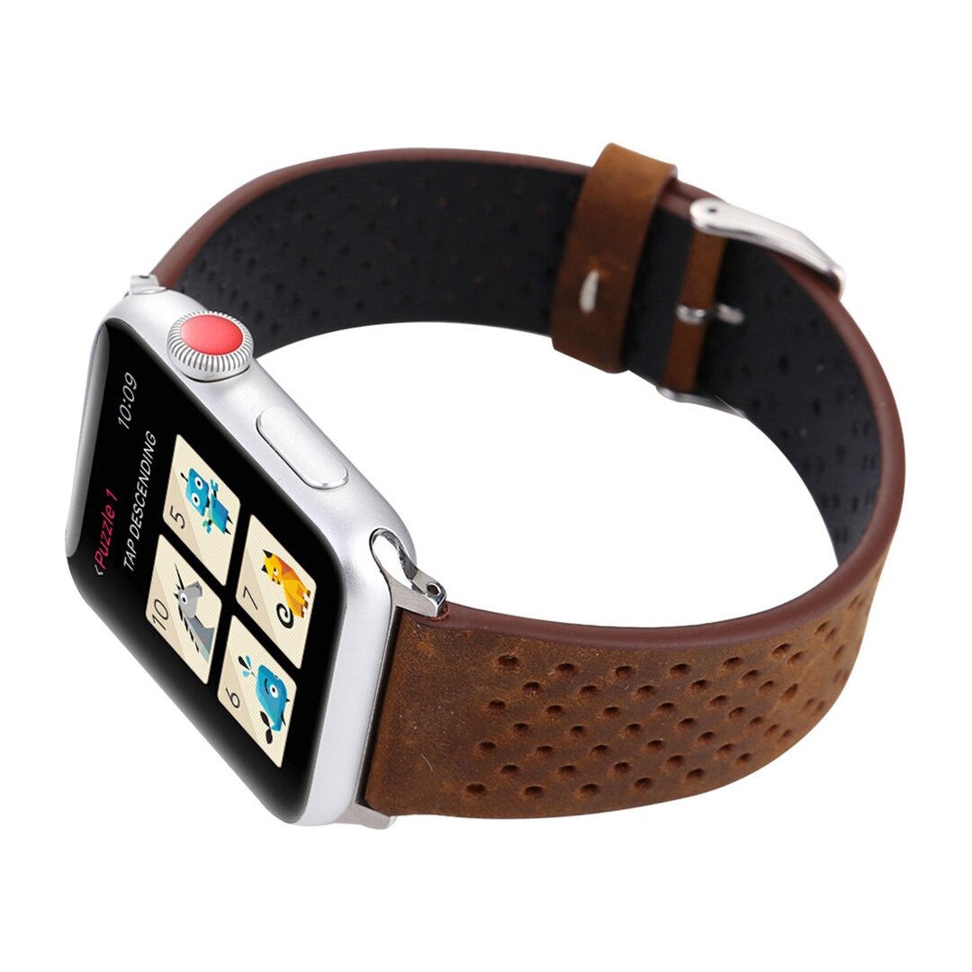 Dot Pattern Lederarmband - Braun - Geeignet f&uuml;r Apple Watch 44mm / 45mm / 46mm / 49mm