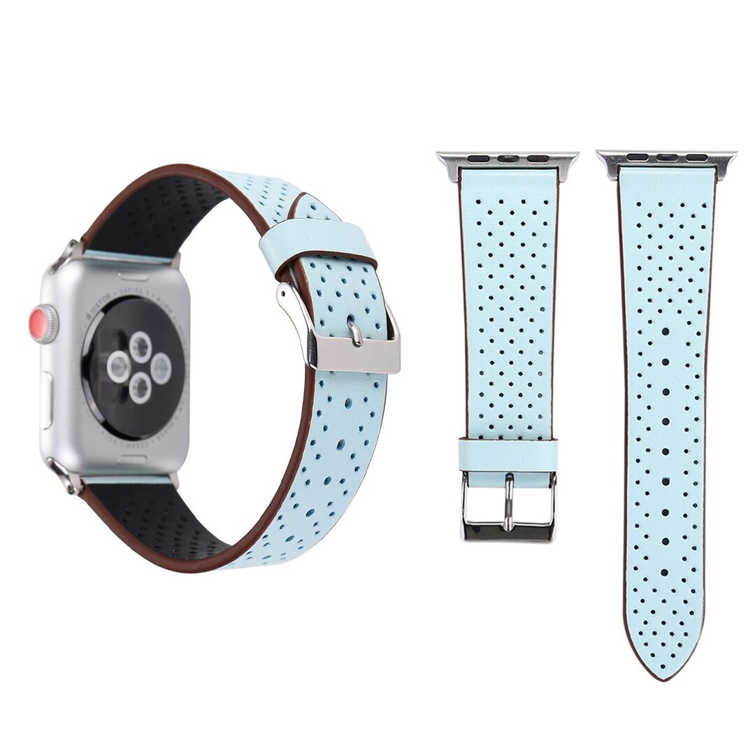 Dot Pattern Lederarmband - Hellblau - Geeignet f&uuml;r Apple Watch 44mm / 45mm / 46mm / 49mm