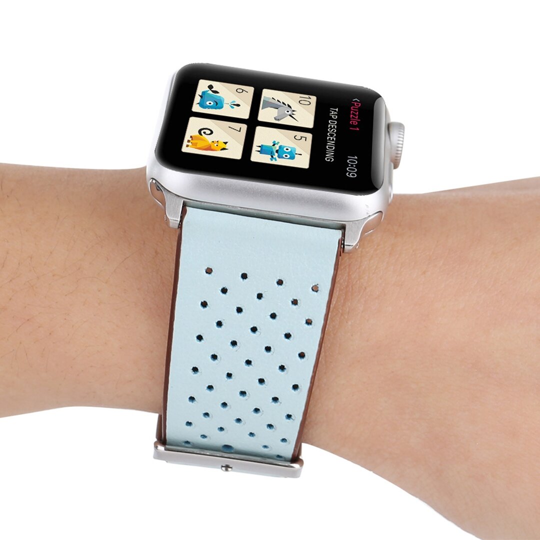 Dot Pattern Lederarmband - Hellblau - Geeignet f&uuml;r Apple Watch 44mm / 45mm / 46mm / 49mm