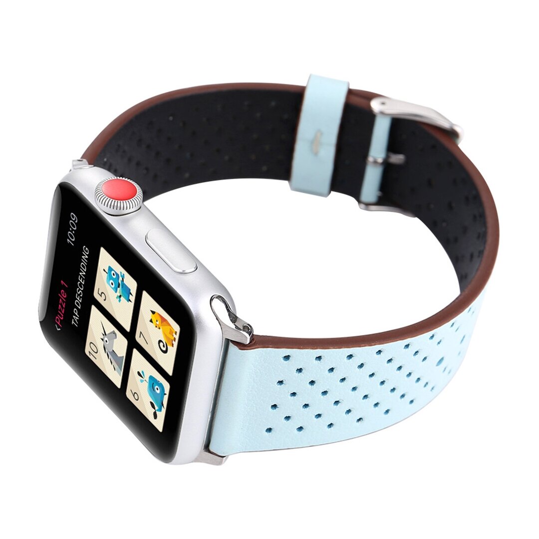 Dot Pattern Lederarmband - Hellblau - Geeignet f&uuml;r Apple Watch 44mm / 45mm / 46mm / 49mm