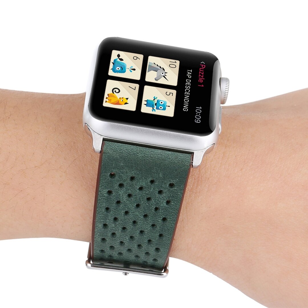 Dot Pattern Lederarmband - Dunkelgr&uuml;n - Geeignet f&uuml;r Apple Watch 44mm / 45mm / 46mm / 49mm