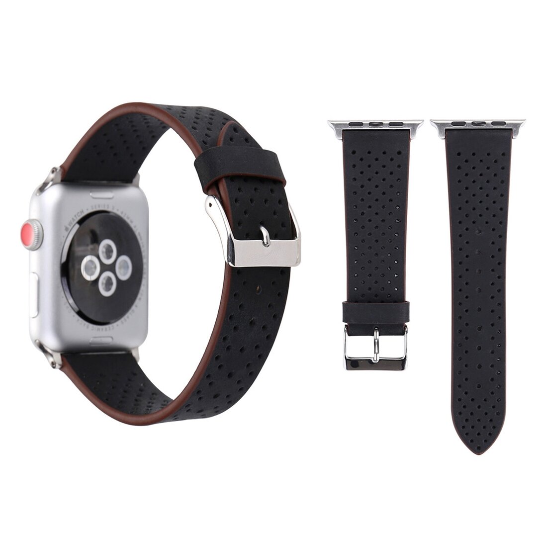 Dot Pattern Lederarmband - Schwarz - Geeignet f&uuml;r Apple Watch 44mm / 45mm / 46mm / 49mm