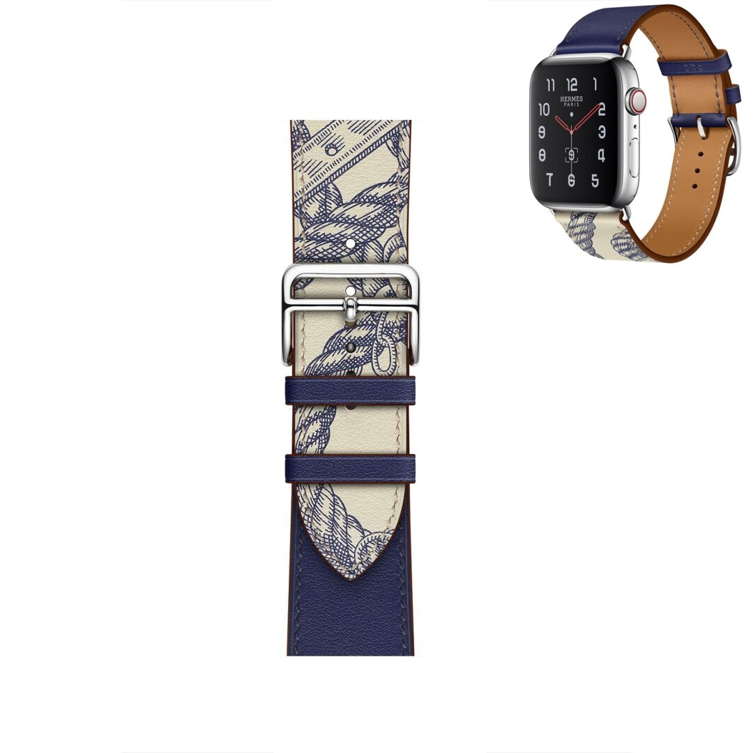 Lederarmband mit Druck - Blau - Geeignet f&uuml;r Apple Watch 38mm / 40mm / 41mm / 42mm