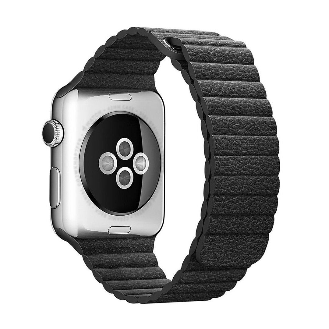 PU Leder Loop Armband - Schwarz - Geeignet f&uuml;r Apple Watch 38mm / 40mm / 41mm / 42mm