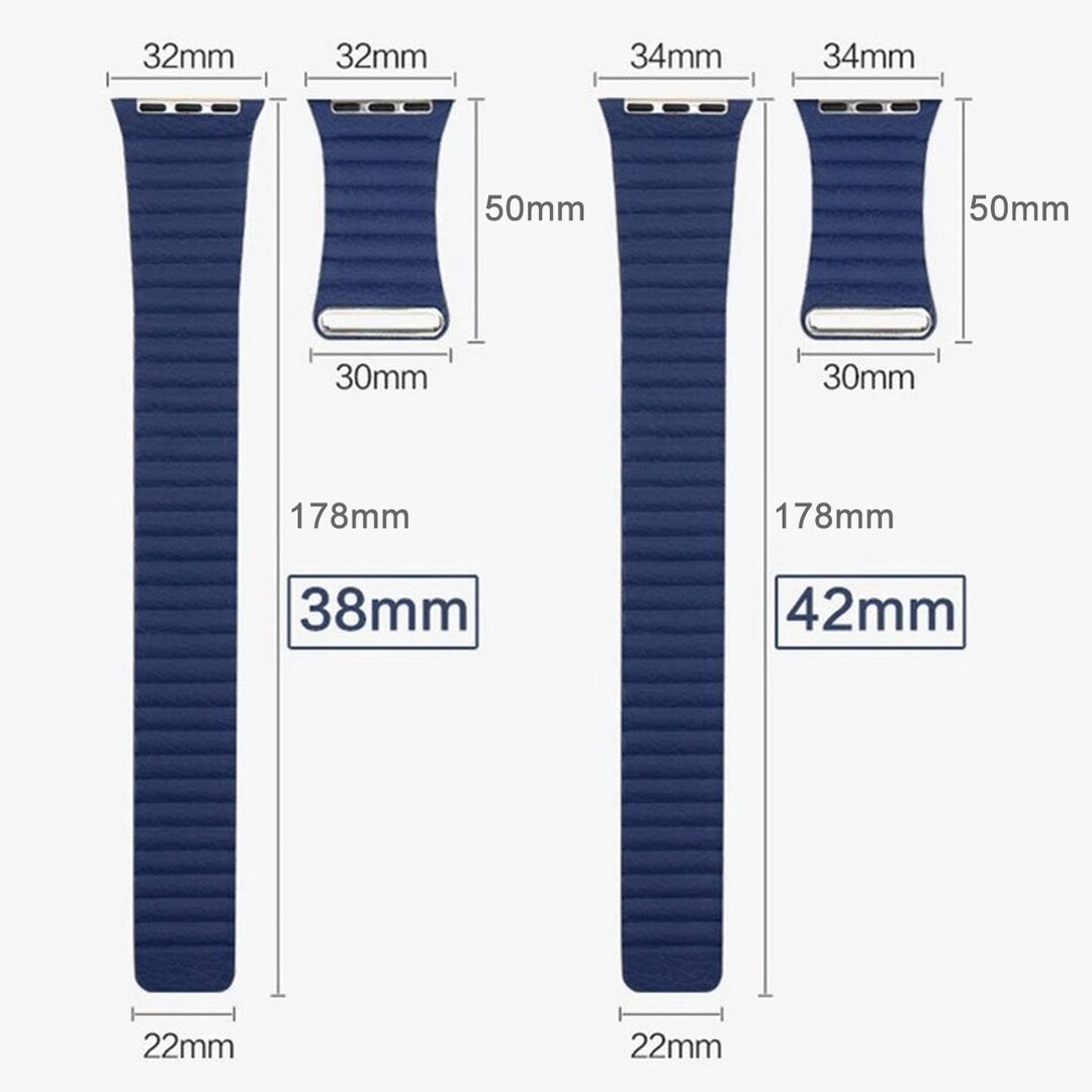 PU Leder Loop Armband - Blau - Geeignet f&uuml;r Apple Watch 38mm / 40mm / 41mm / 42mm