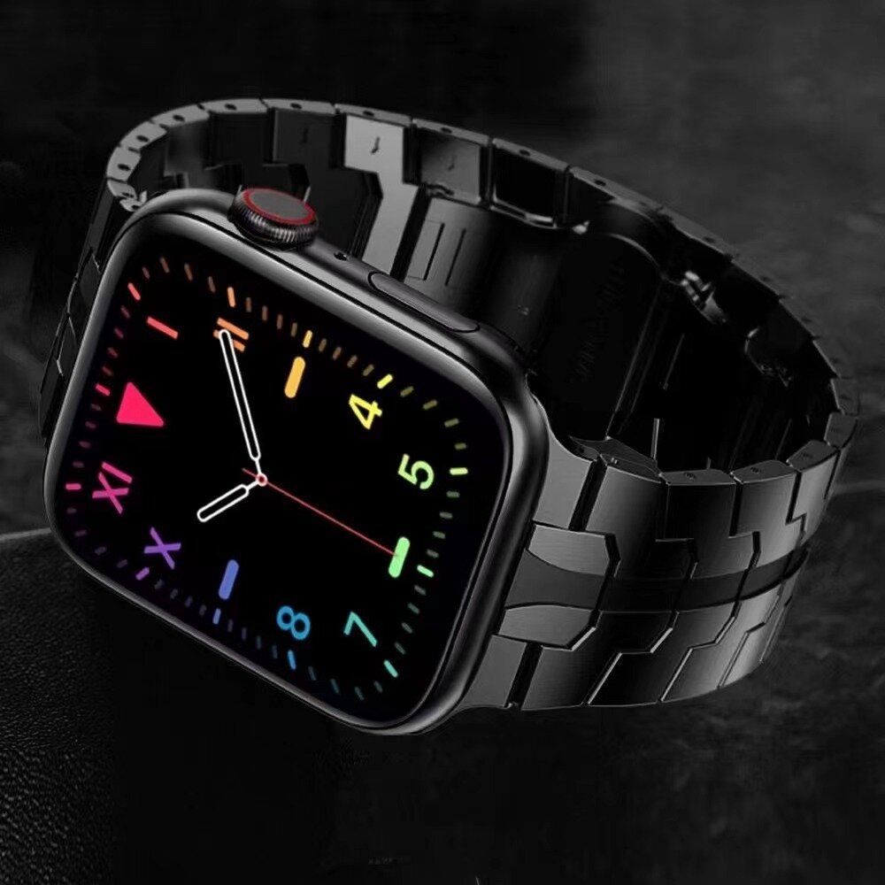 Stahlgliederarmband - Schwarz - Geeignet f&uuml;r Apple Watch 44mm / 45mm / 46mm / 49mm