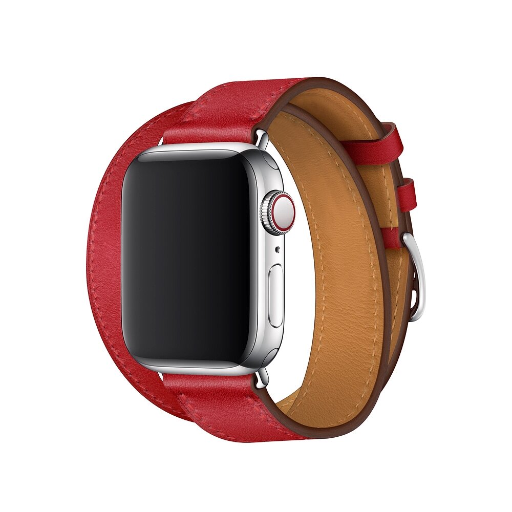 Double Leather Loop Armband - Rot - Geeignet f&uuml;r Apple Watch 44mm / 45mm / 46mm / 49mm