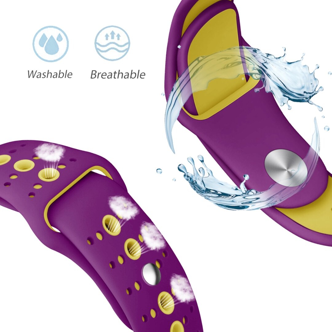 Sportarmband Combo Farben - Lila + Gelb - Geeignet f&uuml;r Apple Watch 38mm / 40mm / 41mm / 42mm