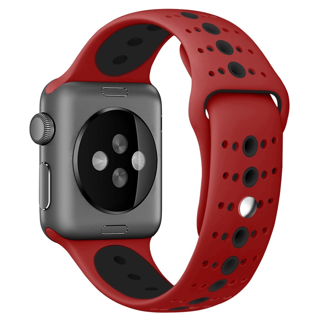 Sportarmband Farbkombination - Rot + Schwarz - Geeignet f&uuml;r Apple Watch 38mm / 40mm / 41mm / 42mm