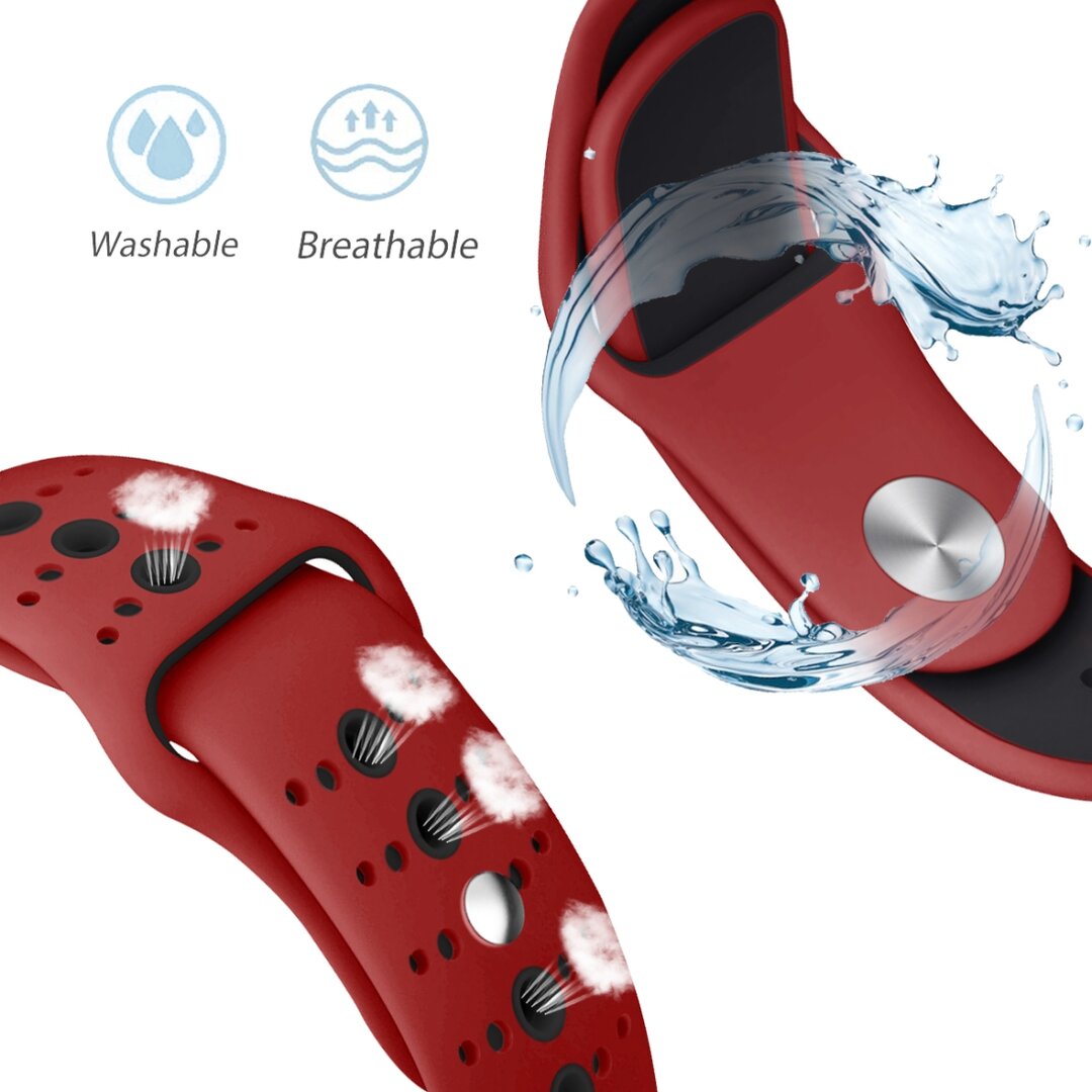 Sportarmband Farbkombination - Rot + Schwarz - Geeignet f&uuml;r Apple Watch 38mm / 40mm / 41mm / 42mm