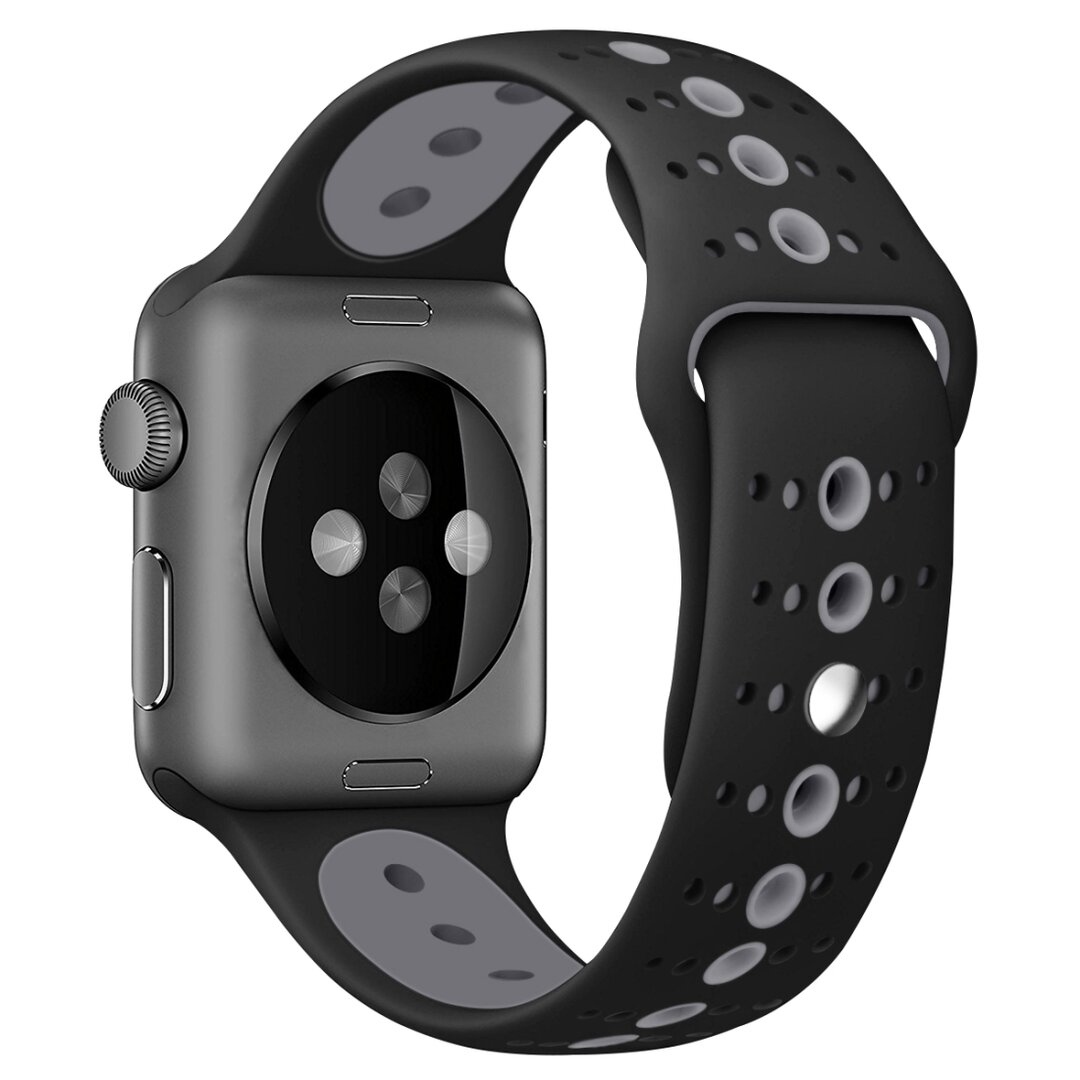 Sportarmband Farbkombination - Schwarz + Grau - Geeignet f&uuml;r Apple Watch 38mm / 40mm / 41mm / 42mm
