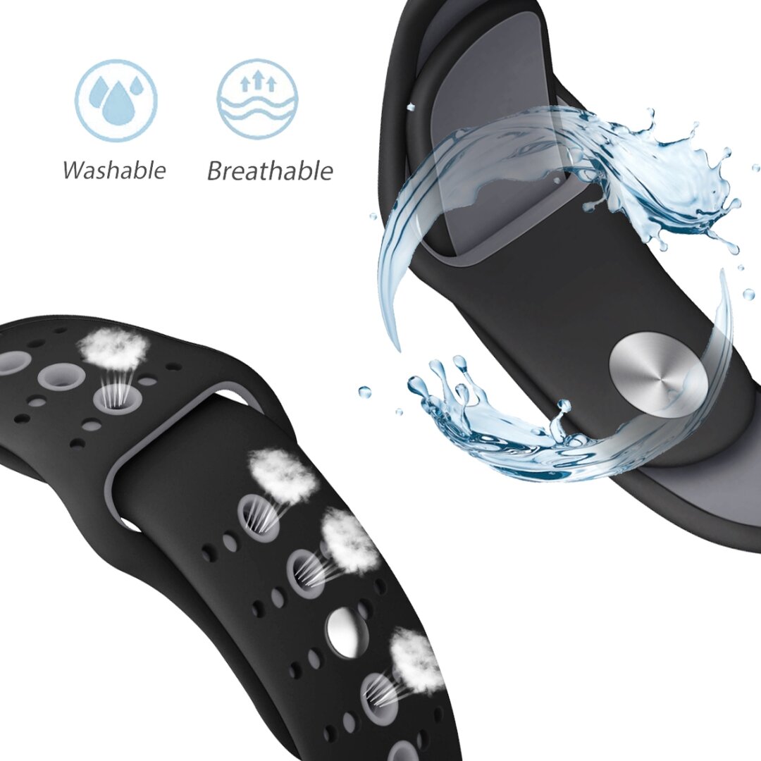 Sportarmband Farbkombination - Schwarz + Grau - Geeignet f&uuml;r Apple Watch 38mm / 40mm / 41mm / 42mm