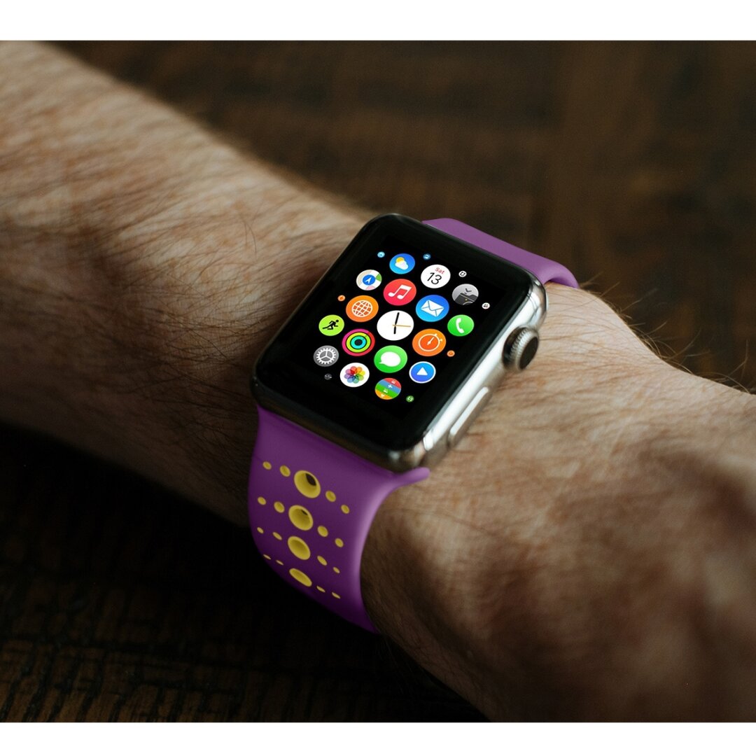 Sportarmband Farbkombination - Lila + Gelb - Geeignet f&uuml;r Apple Watch 44mm / 45mm / 46mm / 49mm
