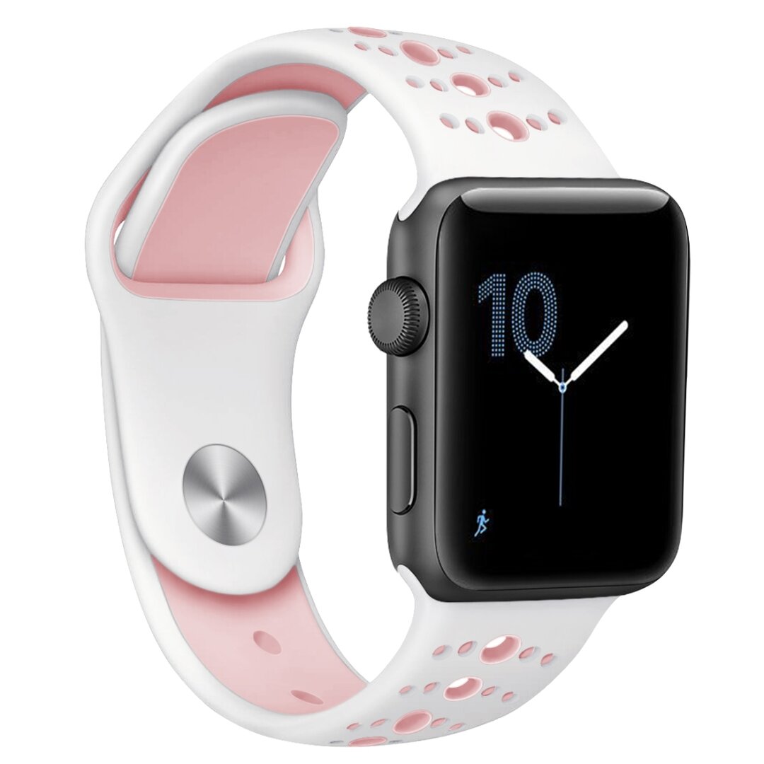 Sportarmband Farbkombination - Wei&szlig; + Pink - Geeignet f&uuml;r Apple Watch 44mm / 45mm / 46mm / 49mm