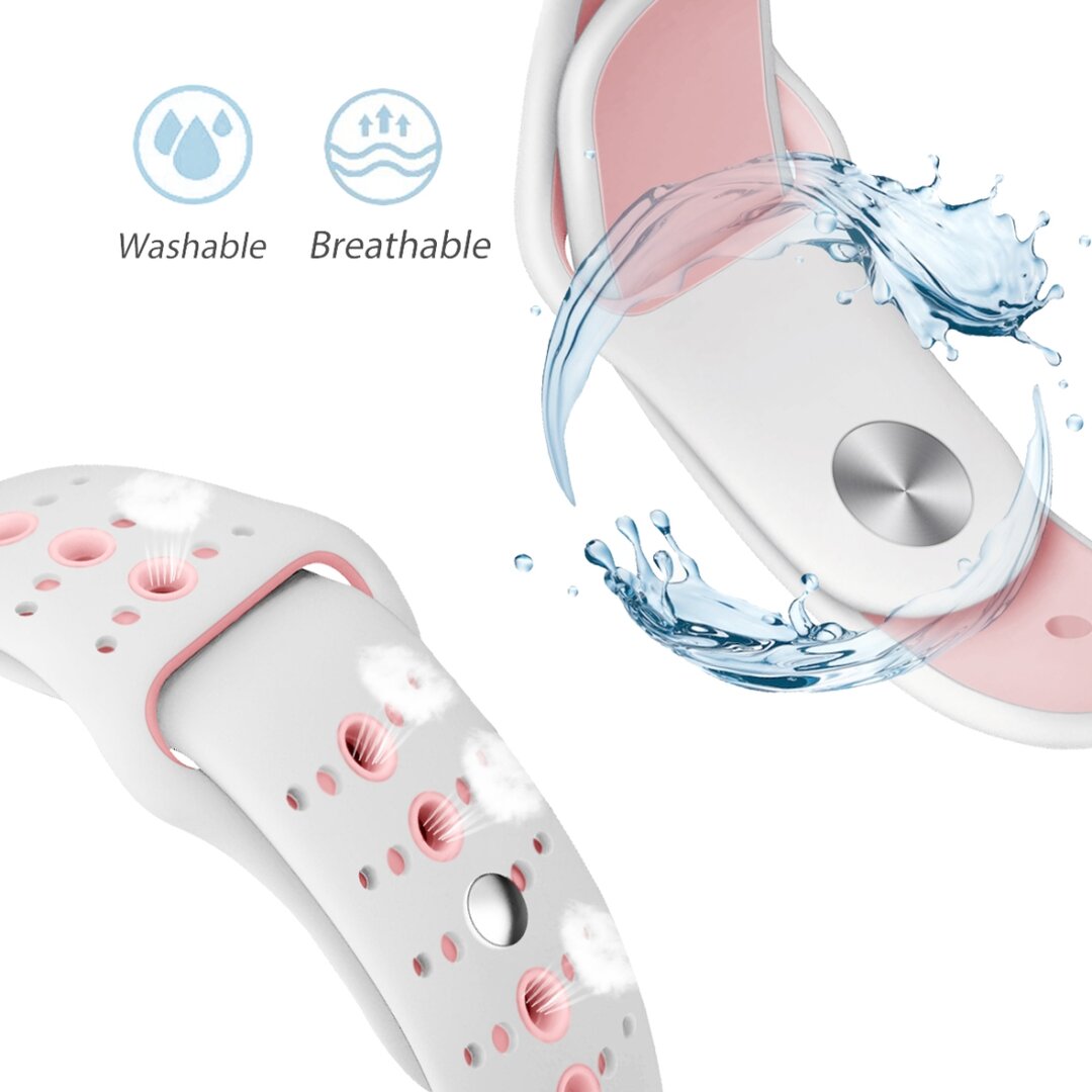 Sportarmband Farbkombination - Wei&szlig; + Pink - Geeignet f&uuml;r Apple Watch 44mm / 45mm / 46mm / 49mm