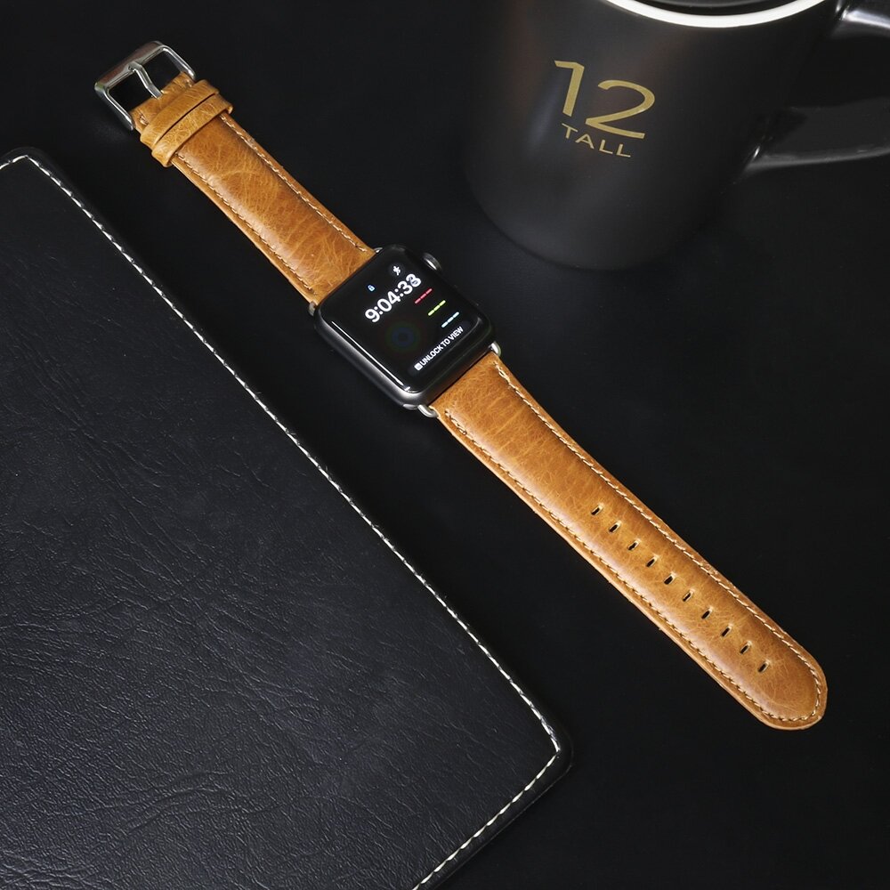 Retro-Lederarmband - Hellbraun - Geeignet f&uuml;r Apple Watch 38mm / 40mm / 41mm / 42mm