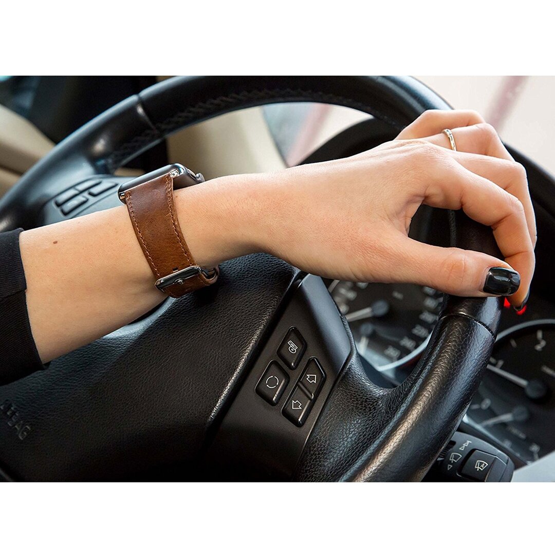 Retro-Lederarmband - Schwarz - Geeignet f&uuml;r Apple Watch 44mm / 45mm / 46mm / 49mm