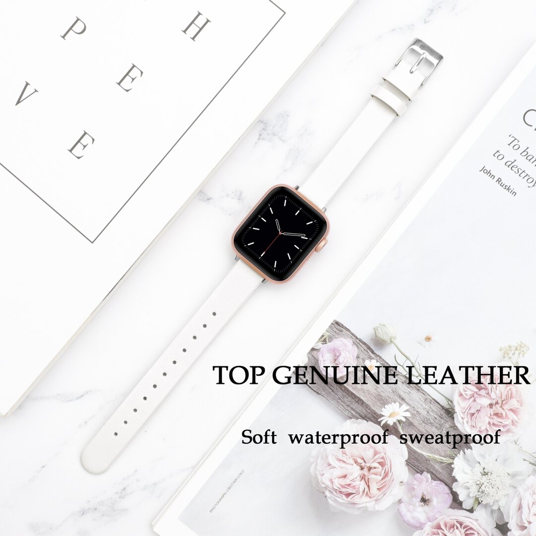 Leder Slim Fit Armband - Wei&szlig; - Geeignet f&uuml;r Apple Watch 44mm / 45mm / 46mm / 49mm