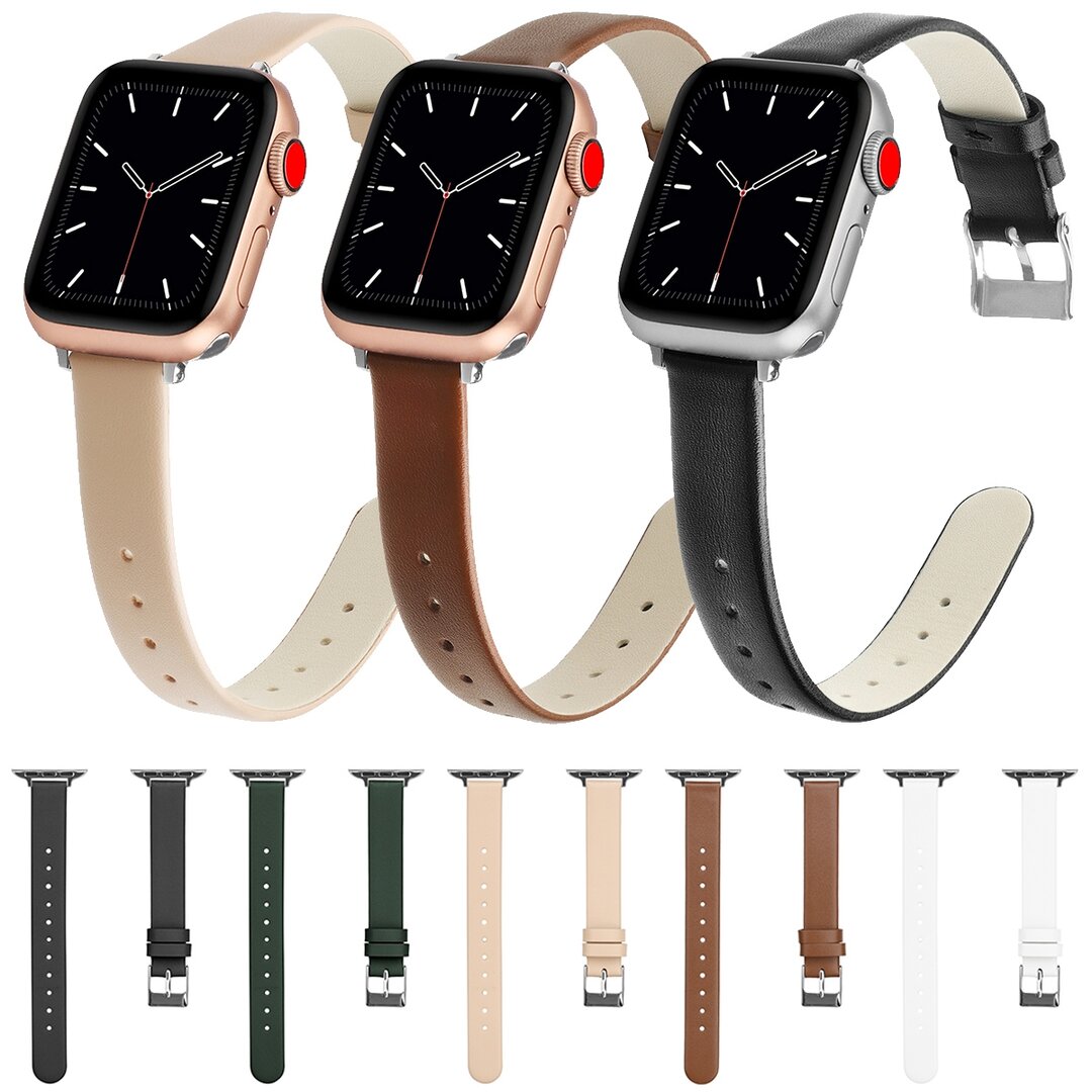 Leder Slim Fit Armband - Wei&szlig; - Geeignet f&uuml;r Apple Watch 44mm / 45mm / 46mm / 49mm