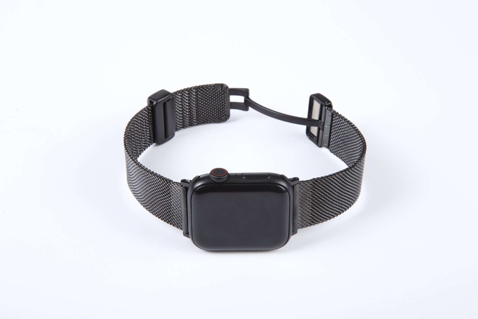 Milanaise-Armband mit faltbarem Magnetverschluss - Schwarz - Passend f&uuml;r Apple Watch 44mm / 45mm / 46mm / 49mm