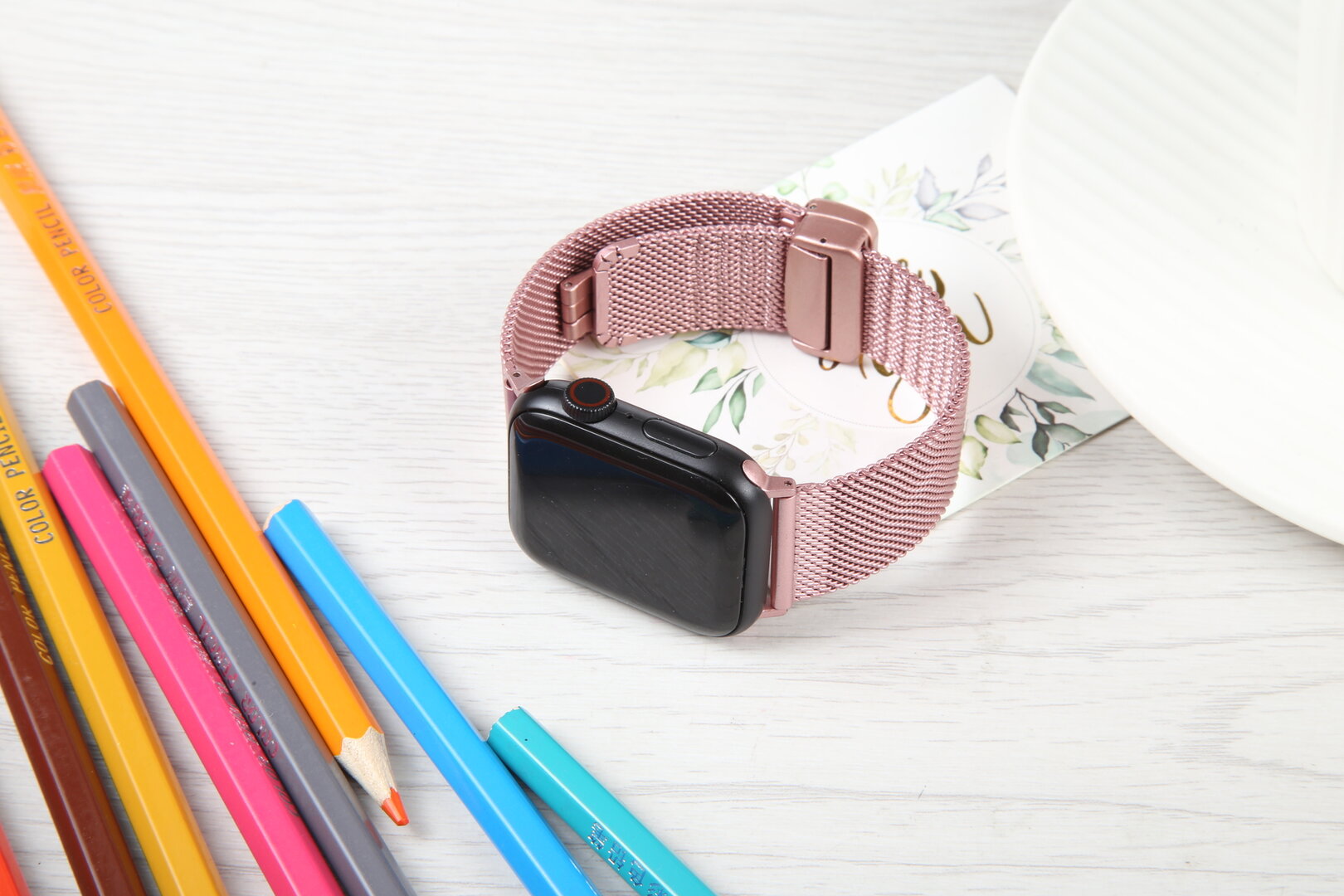 Milanaise-Armband mit faltbarem Magnetverschluss - Ros&eacute;gold - Passend f&uuml;r Apple Watch 44mm / 45mm / 46mm / 49mm