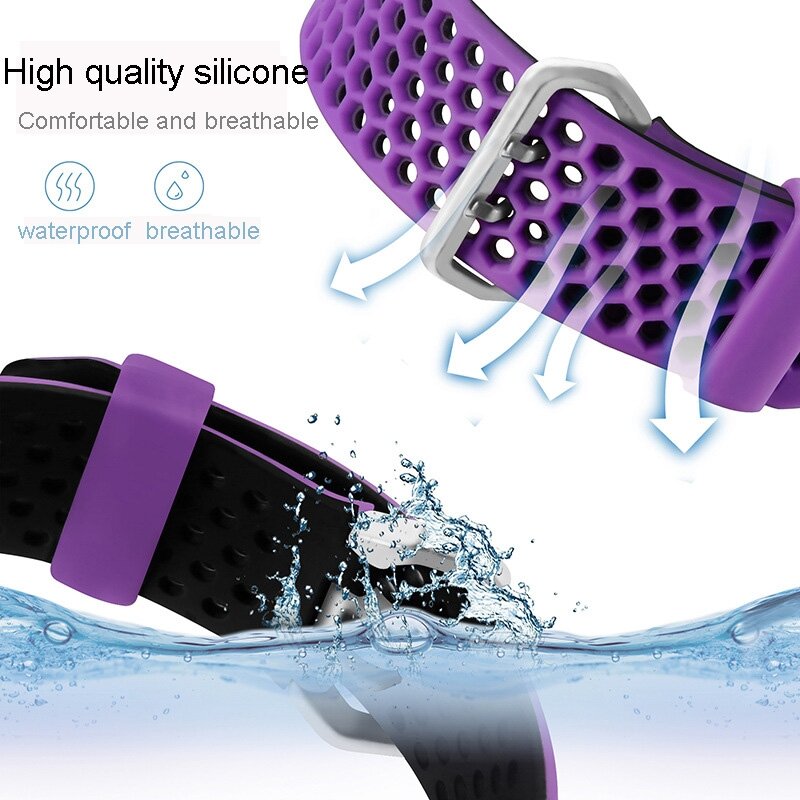 Armband mit L&ouml;chern - 2 Farben - Lila mit Schwarz - Geeignet f&uuml;r Apple Watch 38mm / 40mm / 41mm / 42mm