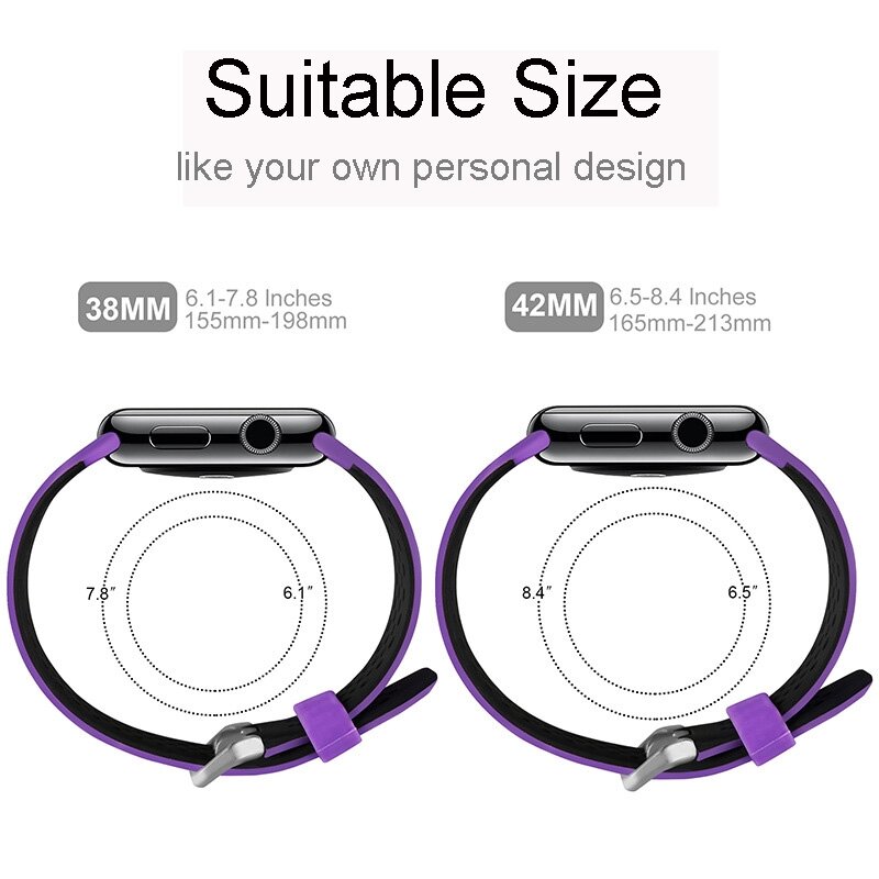 Armband mit L&ouml;chern - 2 Farben - Lila mit Schwarz - Geeignet f&uuml;r Apple Watch 38mm / 40mm / 41mm / 42mm