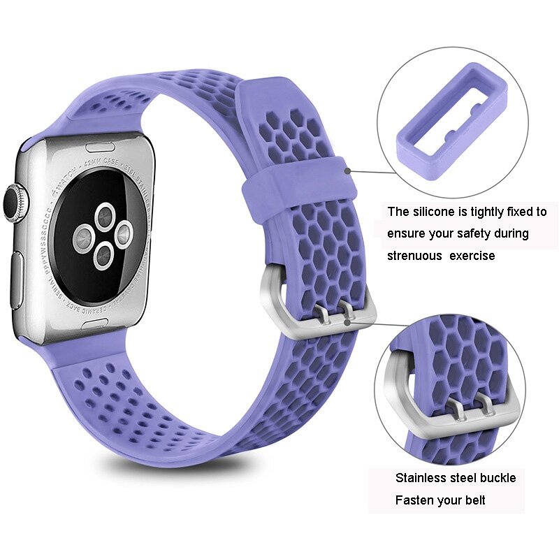 Armband mit L&ouml;chern - Lavendel - Geeignet f&uuml;r Apple Watch 38mm / 40mm / 41mm / 42mm