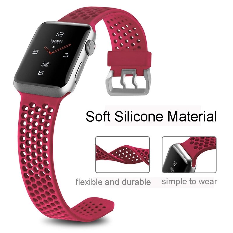 Armband mit L&ouml;chern - Rot - Geeignet f&uuml;r Apple Watch 38mm / 40mm / 41mm / 42mm