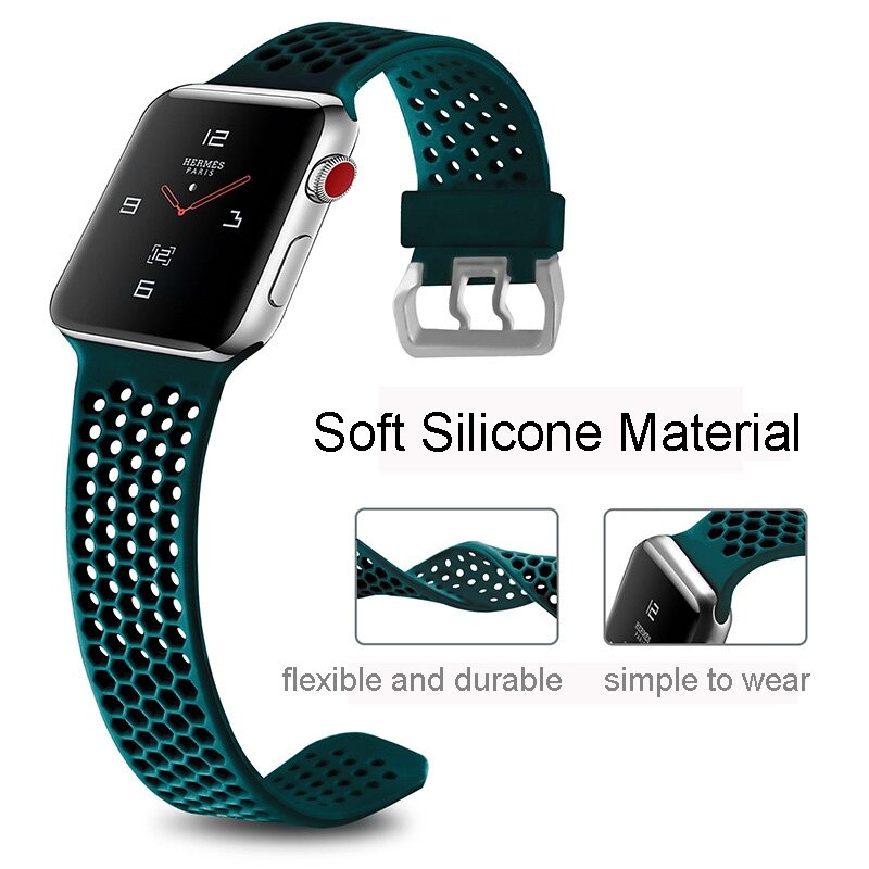Armband mit L&ouml;chern - Gr&uuml;n - Geeignet f&uuml;r Apple Watch 44mm / 45mm / 46mm / 49mm