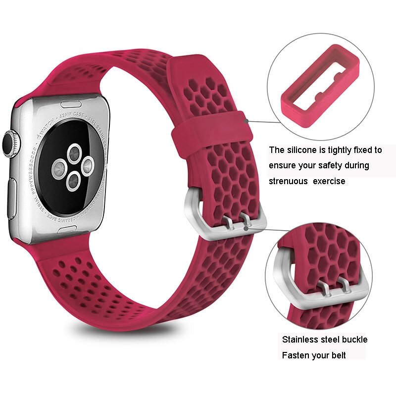 Armband mit L&ouml;chern - Rot - Geeignet f&uuml;r Apple Watch 44mm / 45mm / 46mm / 49mm