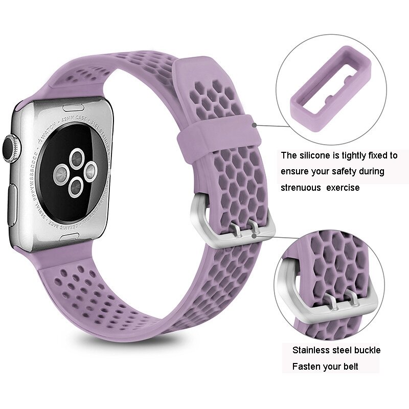 Armband mit L&ouml;chern - Hellviolett - Geeignet f&uuml;r Apple Watch 44mm / 45mm / 46mm / 49mm