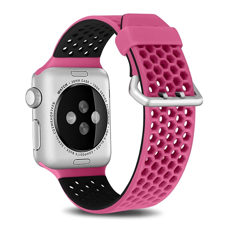 Armband mit L&ouml;chern - 2 Farben - Pink mit Schwarz - Geeignet f&uuml;r Apple Watch 44mm / 45mm / 46mm / 49mm