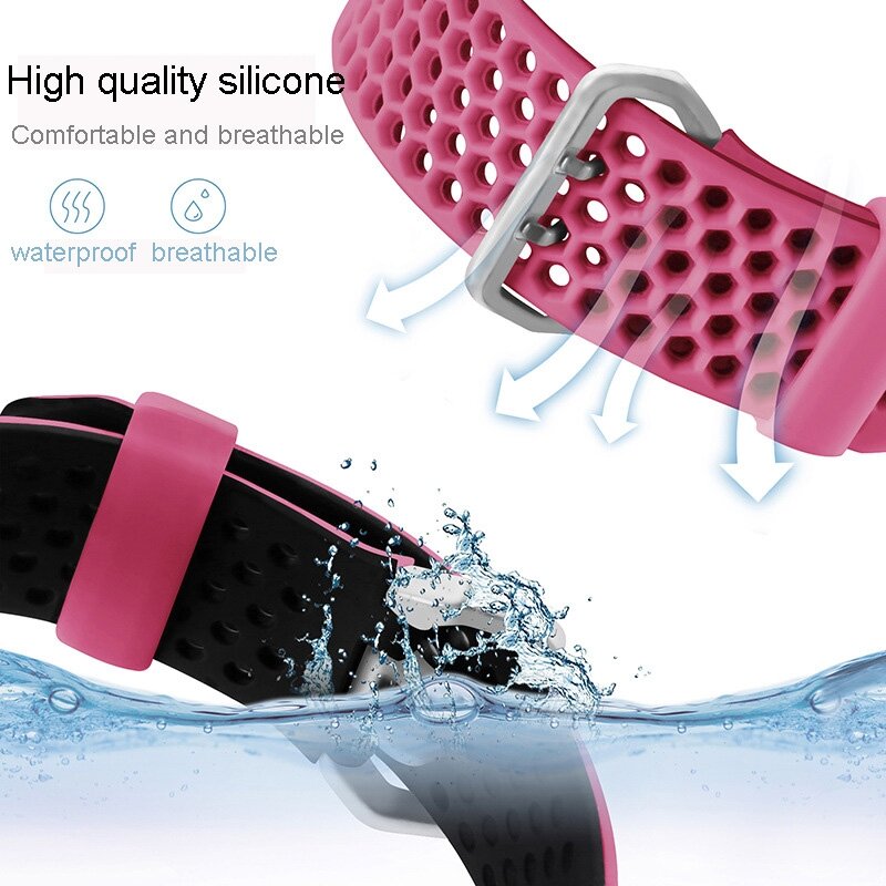 Armband mit L&ouml;chern - 2 Farben - Pink mit Schwarz - Geeignet f&uuml;r Apple Watch 44mm / 45mm / 46mm / 49mm