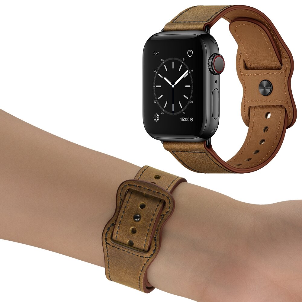 Lederband mit Doppelschlaufe - Melange braun - Passend f&uuml;r Apple Watch 38mm / 40mm / 41mm / 42mm