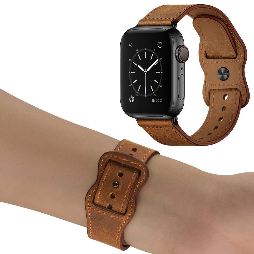 Lederband mit Doppelschlaufe - Dunkelbraun - Geeignet f&uuml;r Apple Watch 38mm / 40mm / 41mm / 42mm