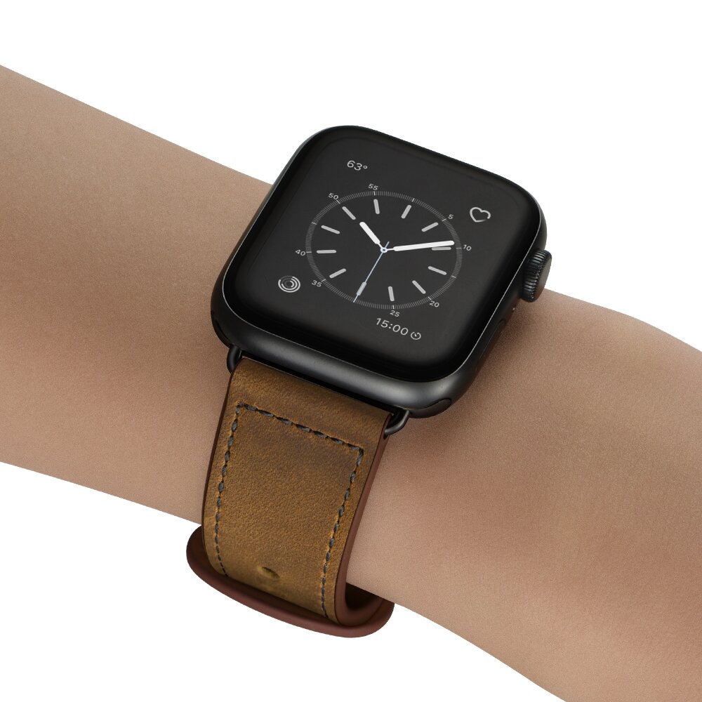 Lederband mit Doppelschlaufe - Melange braun - Passend f&uuml;r Apple Watch 44mm / 45mm / 46mm / 49mm
