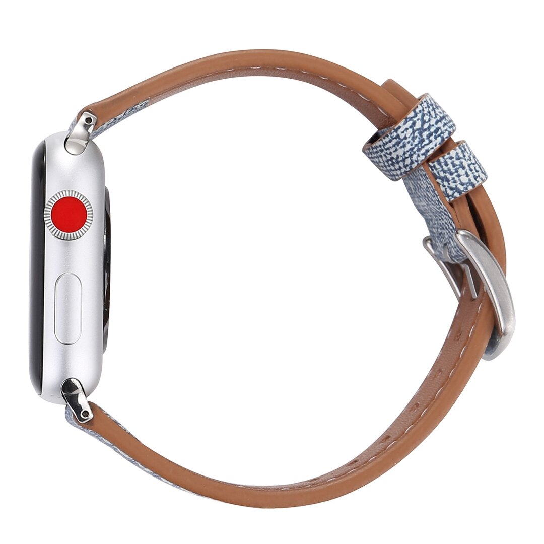 Echtes Lederarmband mit Denim-Muster - Hellblau - Geeignet f&uuml;r Apple Watch 38mm / 40mm / 41mm / 42mm