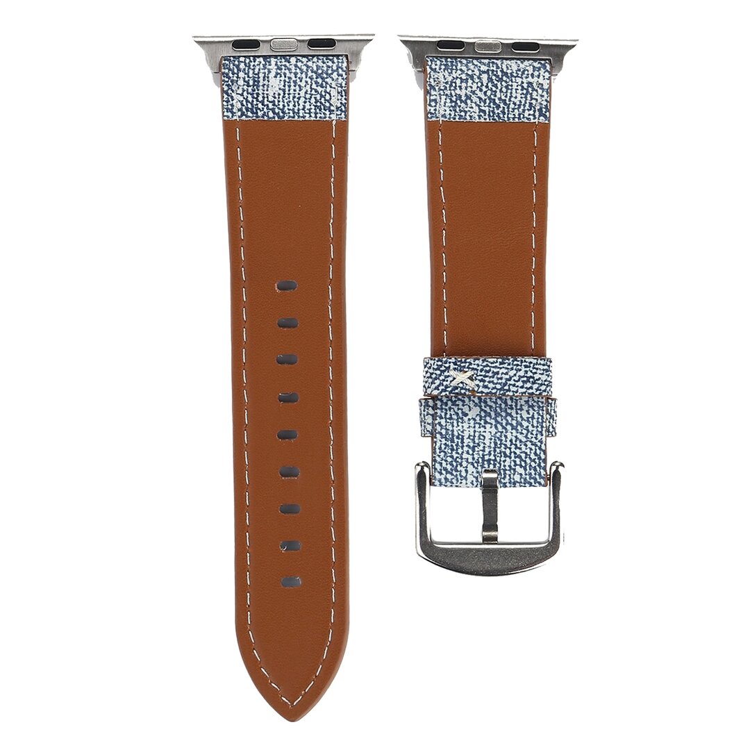 Echtes Lederarmband mit Denim-Muster - Hellblau - Geeignet f&uuml;r Apple Watch 38mm / 40mm / 41mm / 42mm