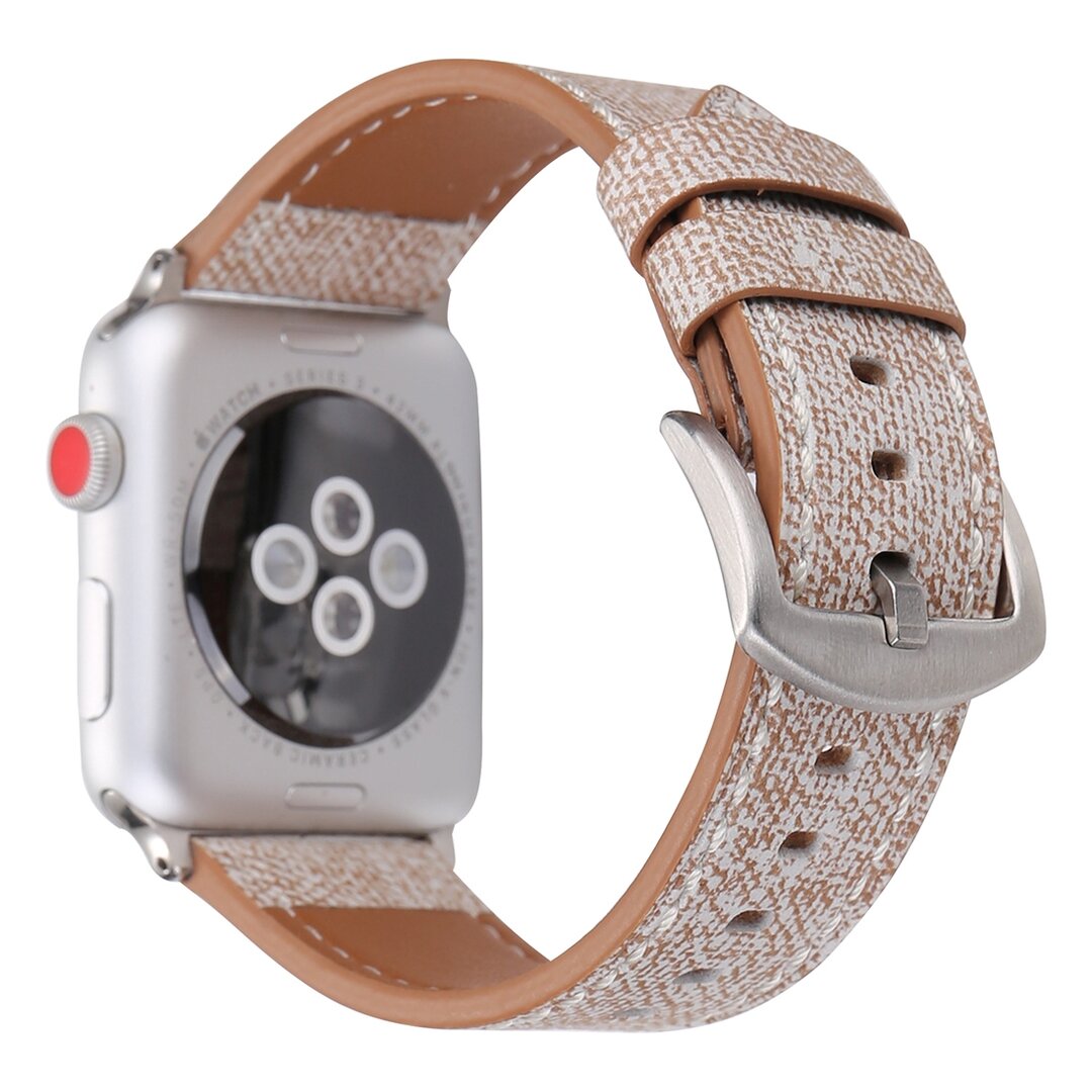 Echtes Lederarmband mit Denim-Muster - Hellbraun - Geeignet f&uuml;r Apple Watch 38mm / 40mm / 41mm / 42mm
