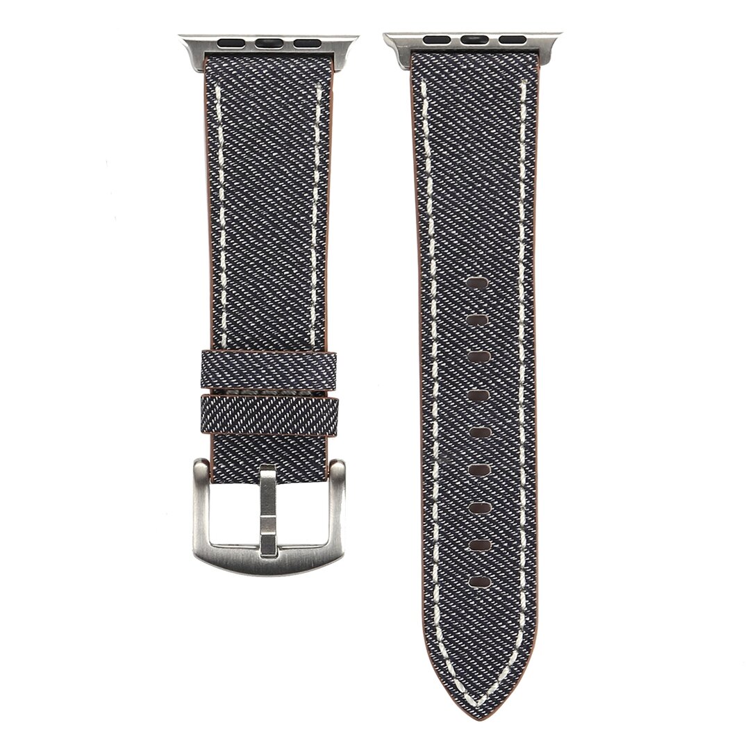 Echtes Lederarmband mit Denim-Muster - Grau - Geeignet f&uuml;r Apple Watch 38mm / 40mm / 41mm / 42mm