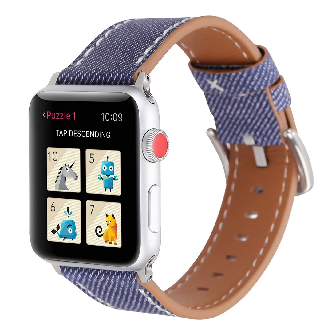 Echtes Lederarmband mit Denim-Muster - Dunkelblau - Geeignet f&uuml;r Apple Watch 38mm / 40mm / 41mm / 42mm